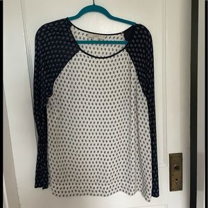 Loft top. Navy and white paisley contrasting sleeves.